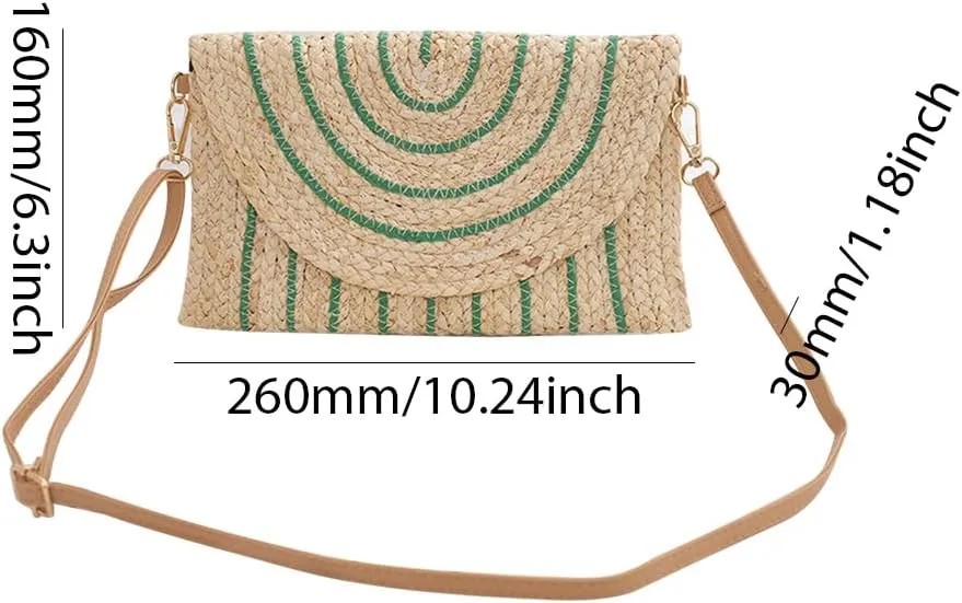 Woven Shoulder Bag with Adjustable Strap Trendy Crossbody Bag Flap Summer Beach Envelope Wallet Straw Bag for Wome