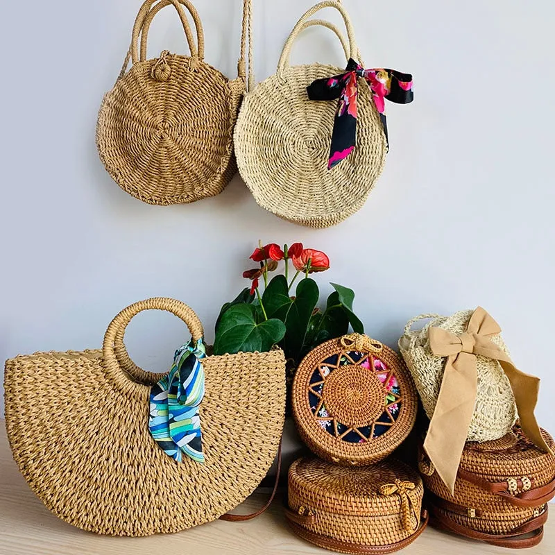 Woven Straw Boho Round Bags