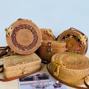 Woven Straw Boho Round Bags
