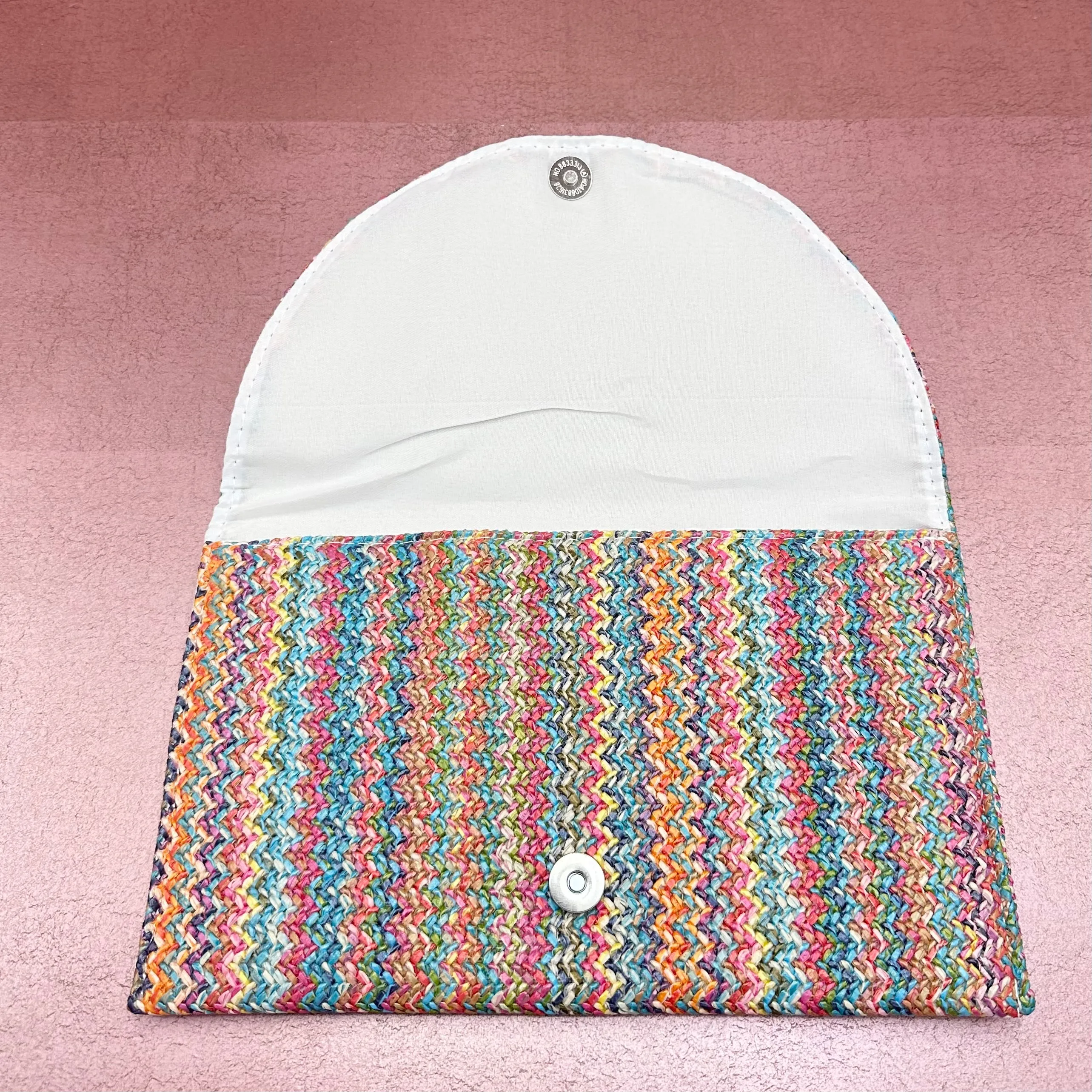 Woven Straw Envelope Clutch Rainbow