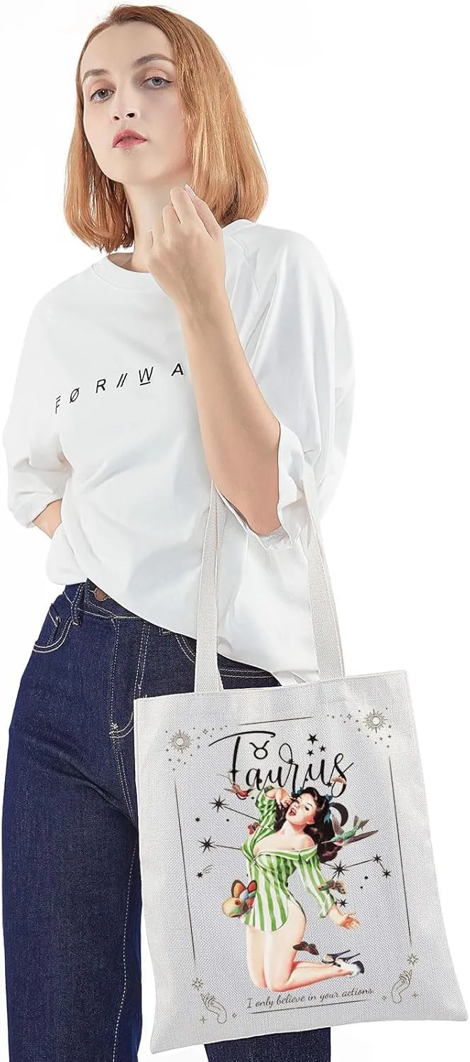 WZMPA Zodiac Sign Canvas Tote Bag 12 Constellation Inspired Gifts Horoscope Astrology Shoulder Bag Zodiac Constellation Merch