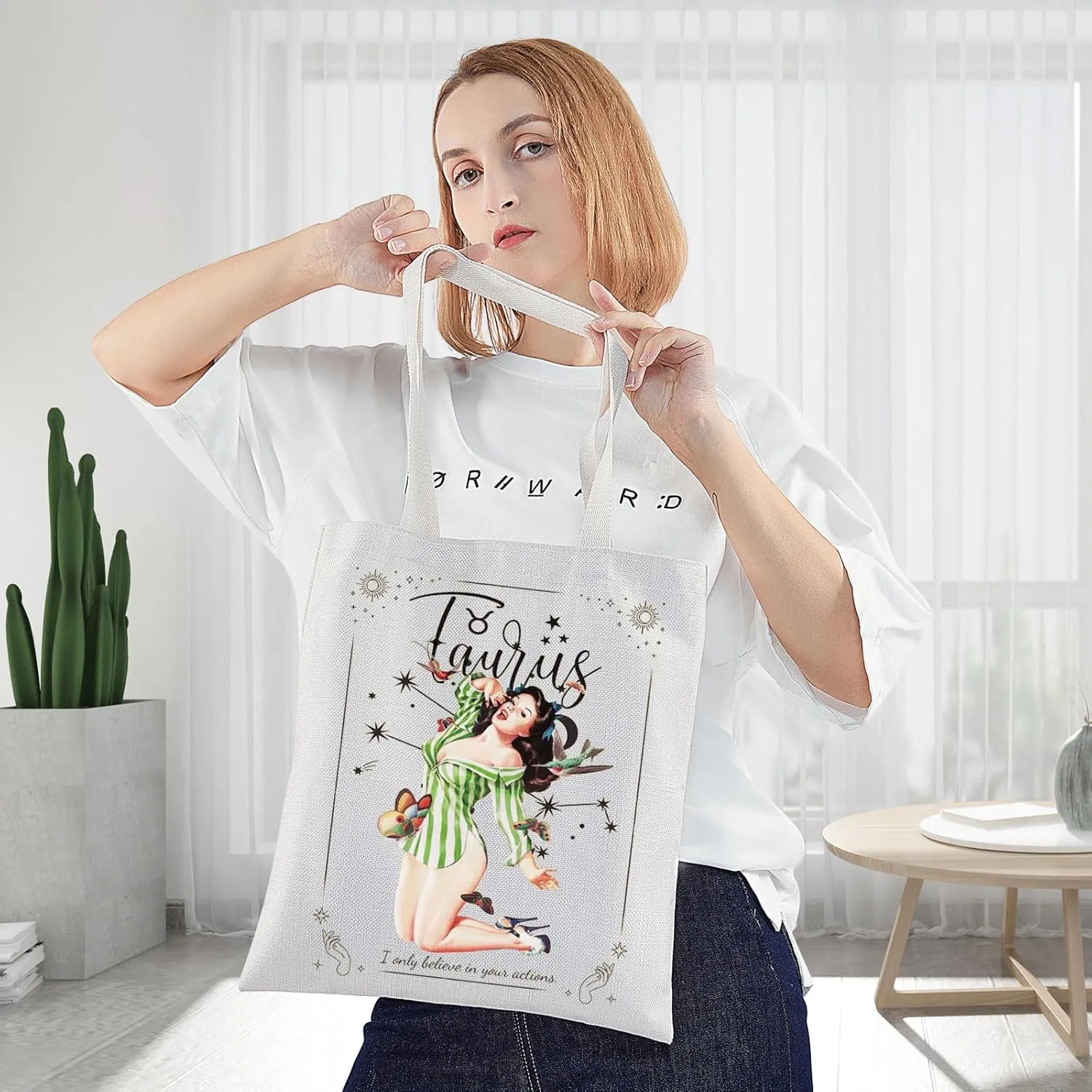 WZMPA Zodiac Sign Canvas Tote Bag 12 Constellation Inspired Gifts Horoscope Astrology Shoulder Bag Zodiac Constellation Merch