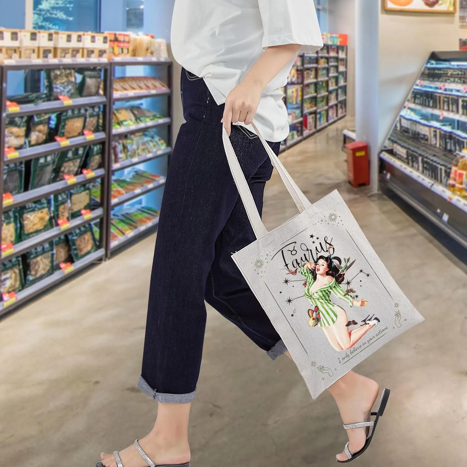WZMPA Zodiac Sign Canvas Tote Bag 12 Constellation Inspired Gifts Horoscope Astrology Shoulder Bag Zodiac Constellation Merch