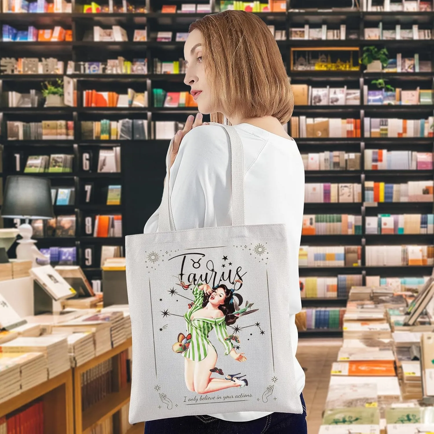 WZMPA Zodiac Sign Canvas Tote Bag 12 Constellation Inspired Gifts Horoscope Astrology Shoulder Bag Zodiac Constellation Merch