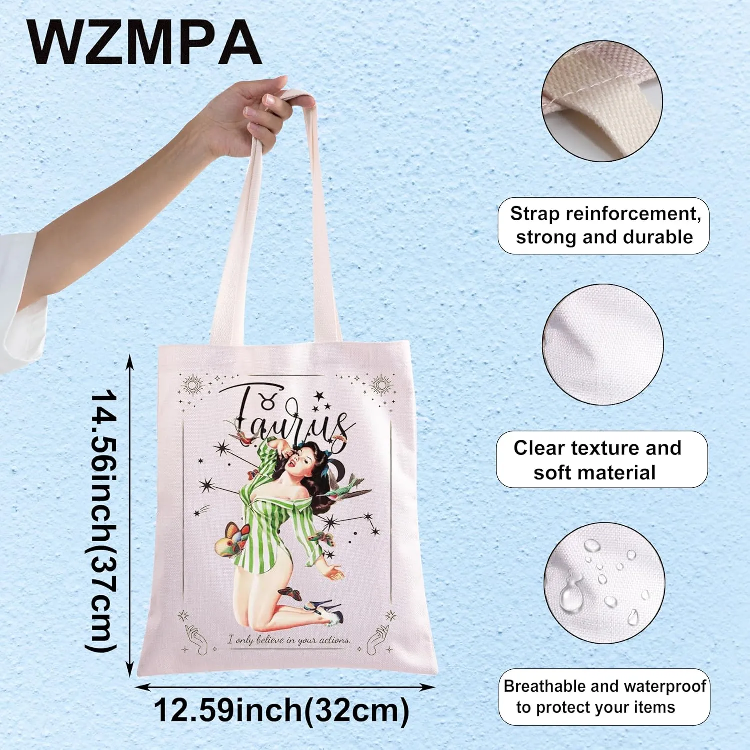WZMPA Zodiac Sign Canvas Tote Bag 12 Constellation Inspired Gifts Horoscope Astrology Shoulder Bag Zodiac Constellation Merch