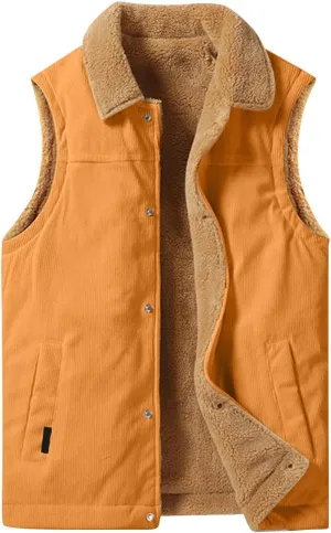 XIAXOGOOL Winter Vest For Men Sherpa Lined Vest Lapel Fleece Jacket Vests Casual Padded Vest Coats Warm Vest Gilet