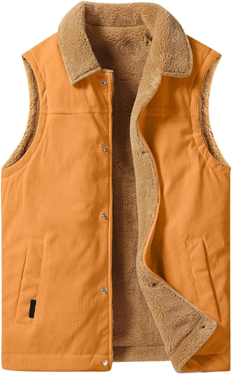 XIAXOGOOL Winter Vest For Men Sherpa Lined Vest Lapel Fleece Jacket Vests Casual Padded Vest Coats Warm Vest Gilet