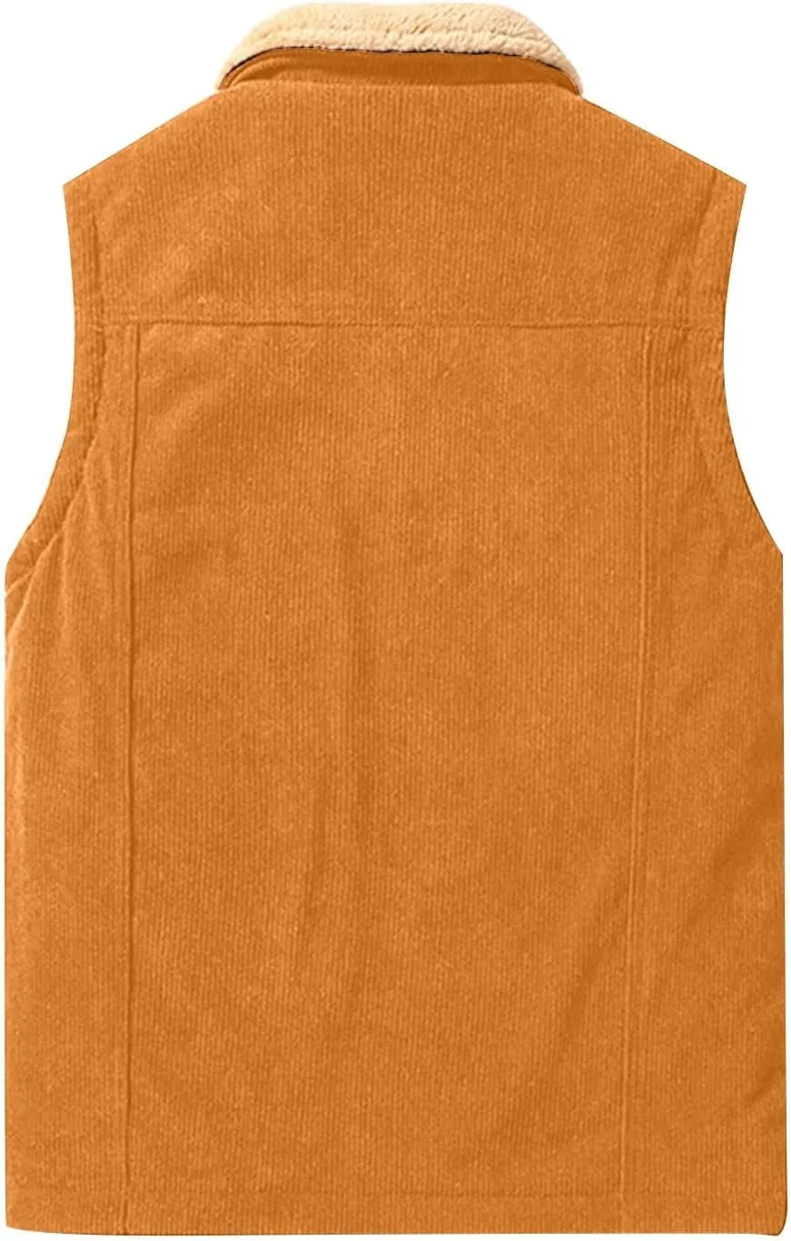 XIAXOGOOL Winter Vest For Men Sherpa Lined Vest Lapel Fleece Jacket Vests Casual Padded Vest Coats Warm Vest Gilet