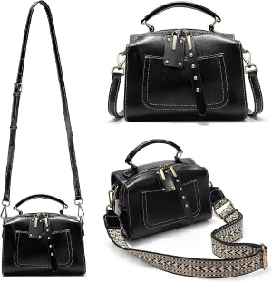 YALUXE Retro Style Genuine Leather Crossbody Bags Top Handle Handbags Purses Shoulder Bags Mini Trunk Bags for Women