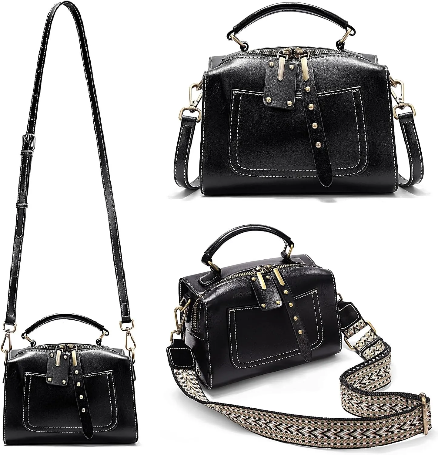 YALUXE Retro Style Genuine Leather Crossbody Bags Top Handle Handbags Purses Shoulder Bags Mini Trunk Bags for Women