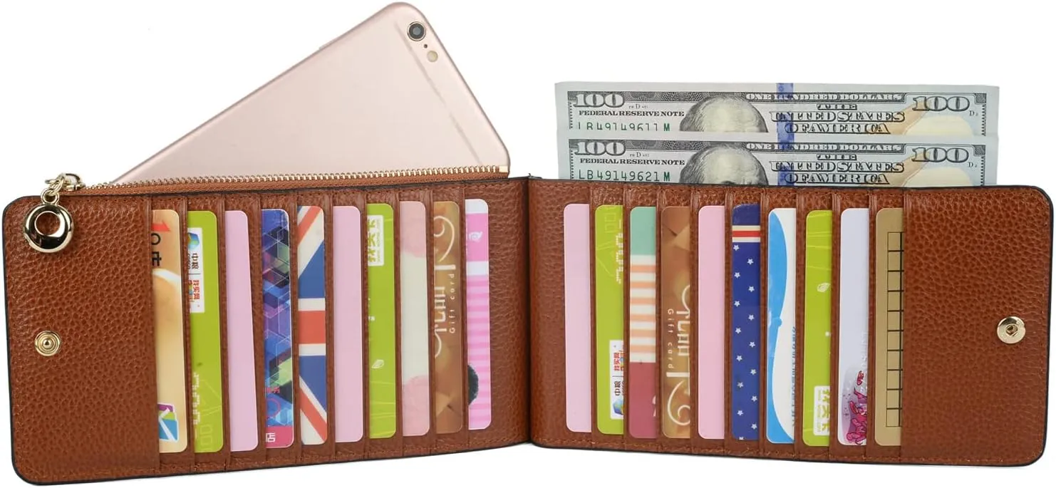 YALUXE Women's Genuine Leather Wallet RFID Blocking Multi Card Organizer with Cell Phone Pocket Zipper Closure