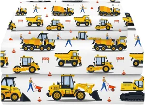 Yasida Twin Fitted Sheet Kids Car Sheets Twin Cartoon Excavator Truck Lifter Bedding 3D Printed Washable Machines Sheets with 1 Fitted Sheet   2 Pillowcases