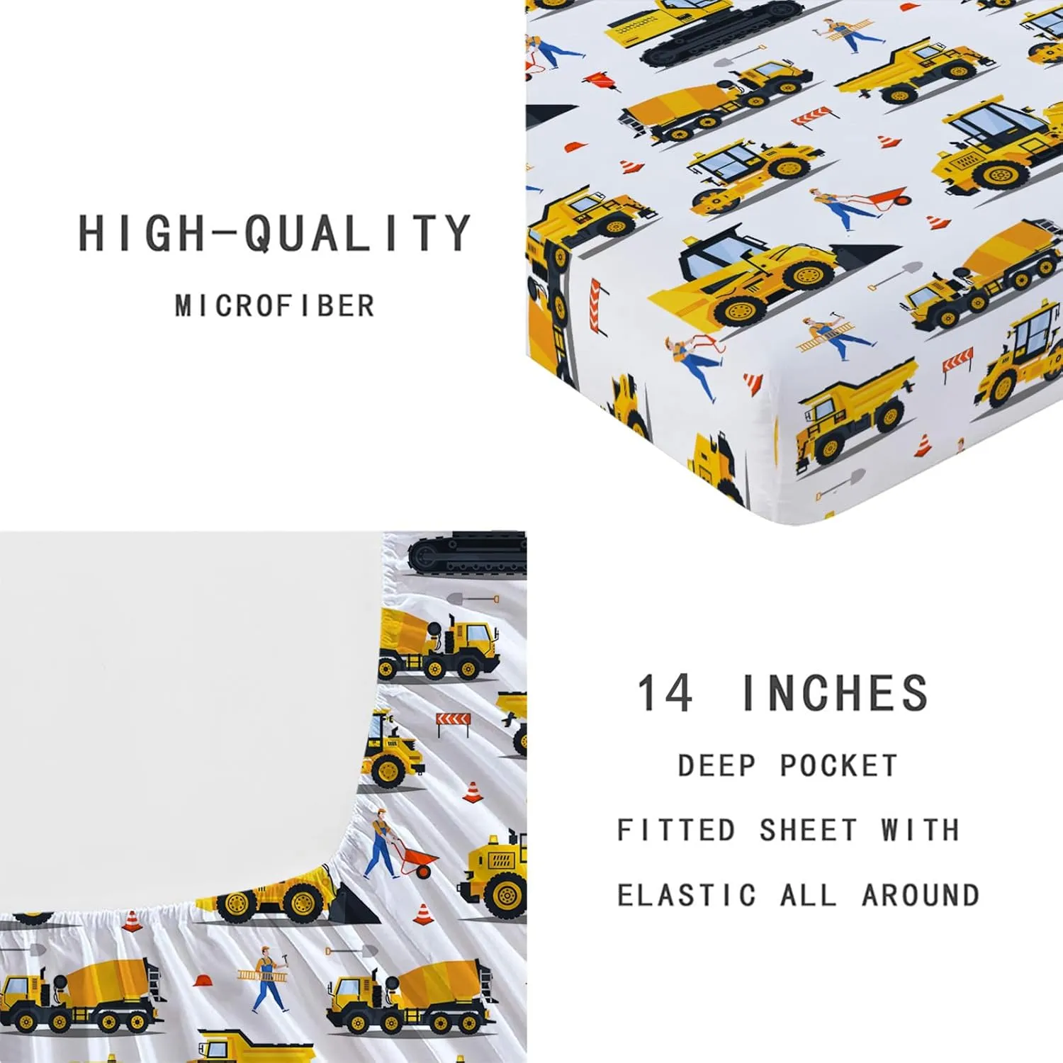 Yasida Twin Fitted Sheet Kids Car Sheets Twin Cartoon Excavator Truck Lifter Bedding 3D Printed Washable Machines Sheets with 1 Fitted Sheet   2 Pillowcases