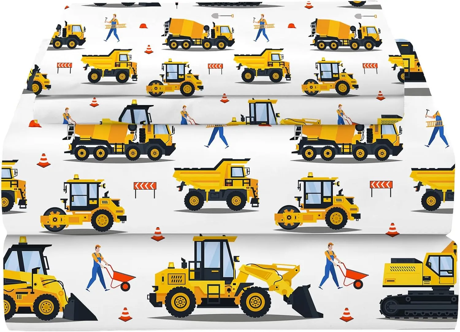 Yasida Twin Fitted Sheet Kids Car Sheets Twin Cartoon Excavator Truck Lifter Bedding 3D Printed Washable Machines Sheets with 1 Fitted Sheet   2 Pillowcases