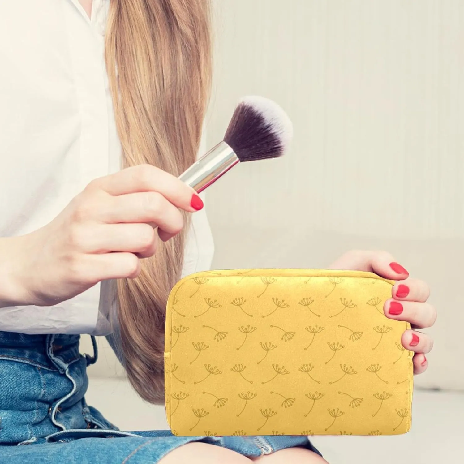 Yellow Dandelion Seeds Cosmetic Makeup Bags, Small Travel Zipper Pouch Portable Toiletry Bag Makeup Oganizer for Women Teen Girls