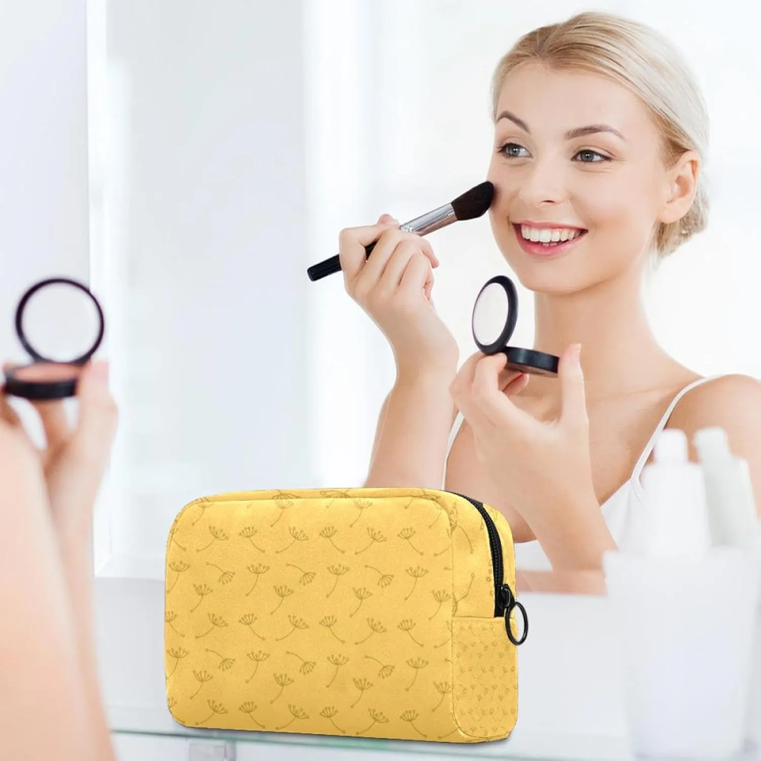 Yellow Dandelion Seeds Cosmetic Makeup Bags, Small Travel Zipper Pouch Portable Toiletry Bag Makeup Oganizer for Women Teen Girls
