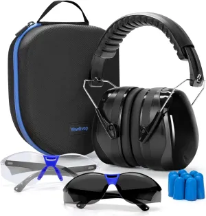 Yewltvep Gun Range Ear Protection Kit Including Shooting Ear Protection Earmuffs, Gun safety Glasses, Earplugs, Storage case