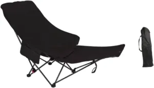 Yiju Folding Lounge Chair Recliner Stable Portable Heavy Duty Reclining Chair Lounger for Beach Garden Backpacking Travel Fishing, Black