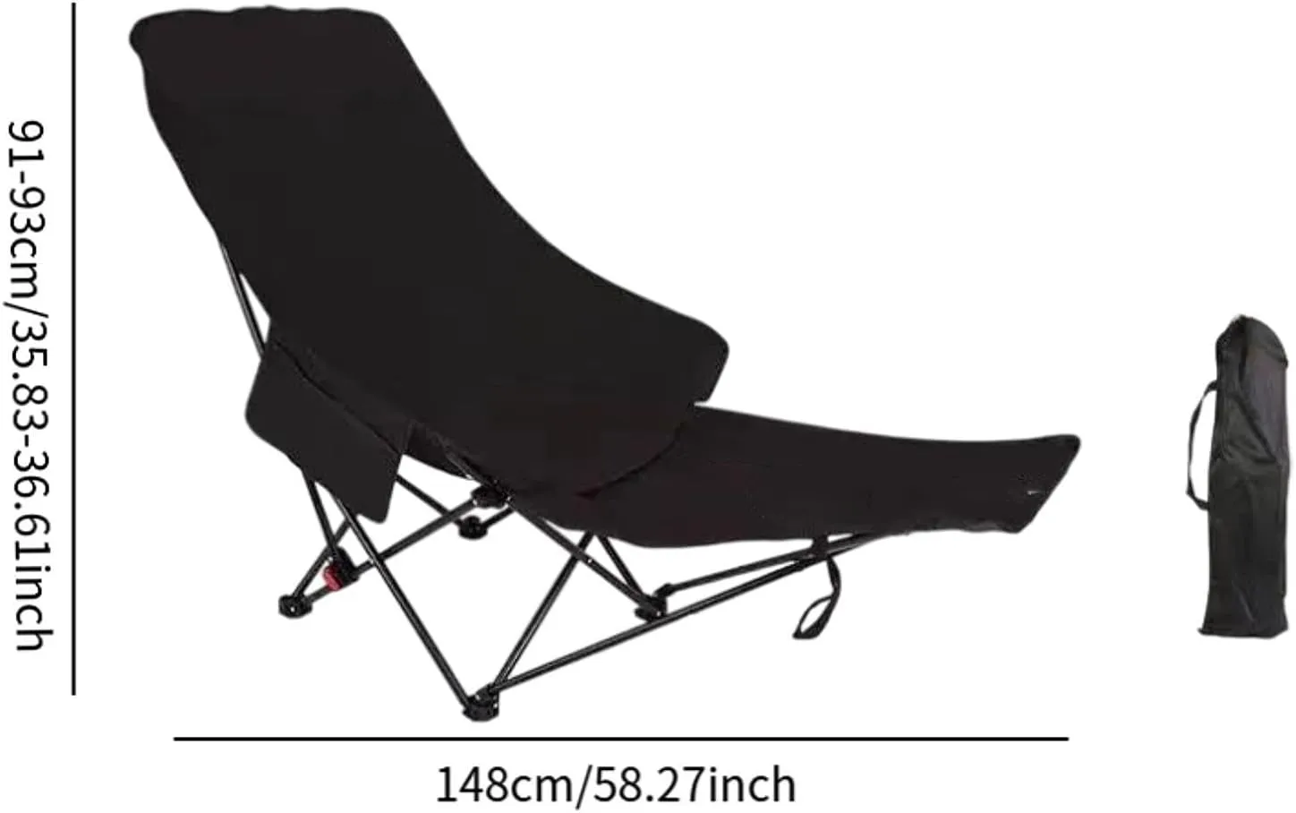 Yiju Folding Lounge Chair Recliner Stable Portable Heavy Duty Reclining Chair Lounger for Beach Garden Backpacking Travel Fishing, Black