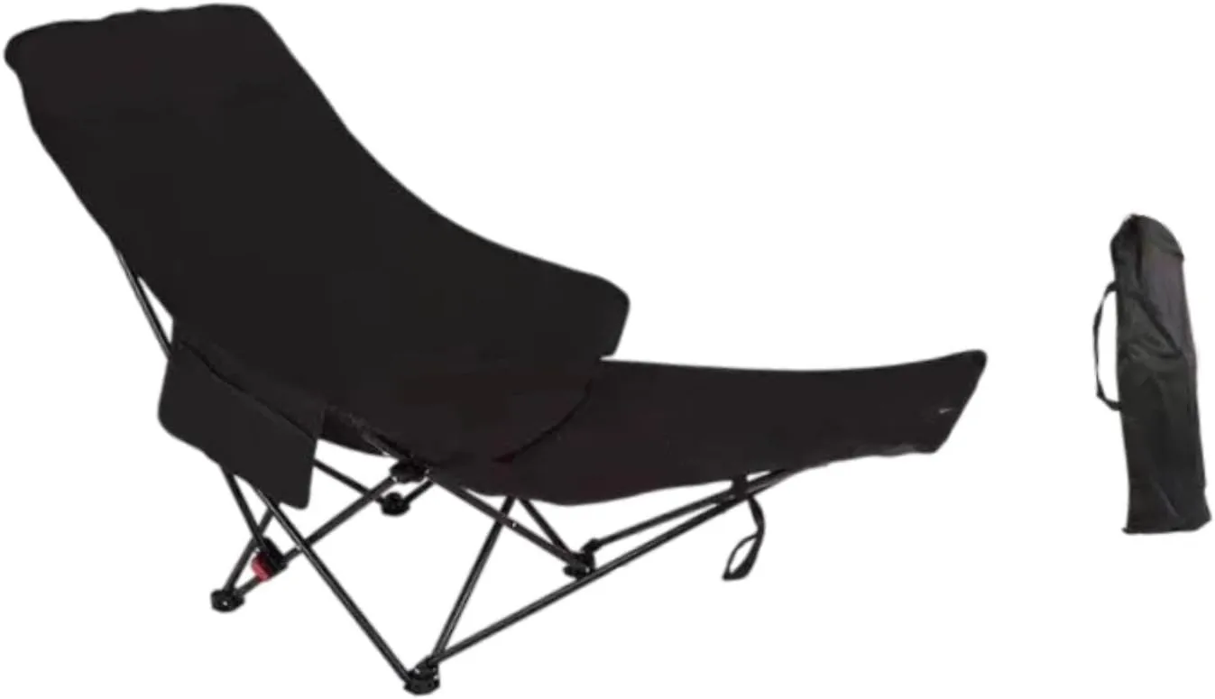 Yiju Folding Lounge Chair Recliner Stable Portable Heavy Duty Reclining Chair Lounger for Beach Garden Backpacking Travel Fishing, Black