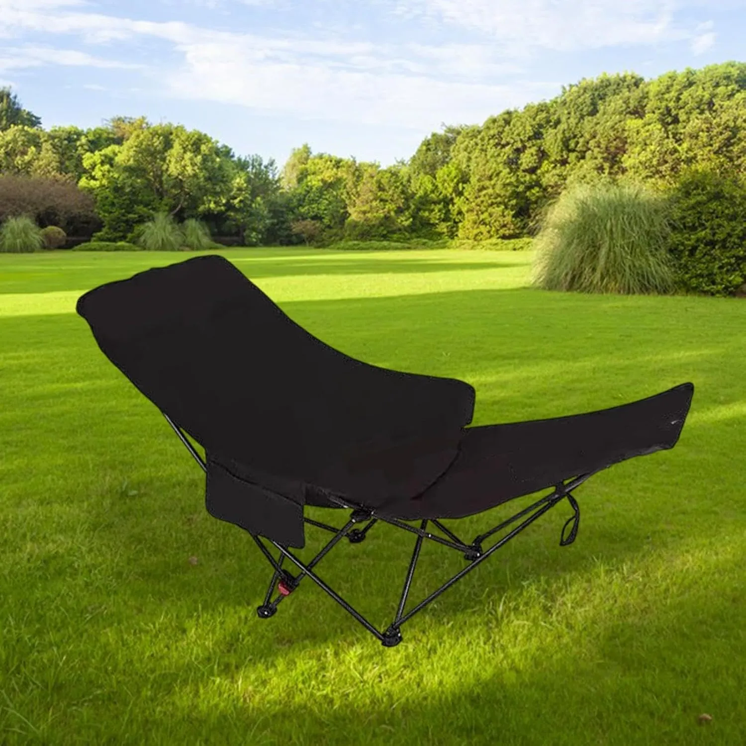 Yiju Folding Lounge Chair Recliner Stable Portable Heavy Duty Reclining Chair Lounger for Beach Garden Backpacking Travel Fishing, Black