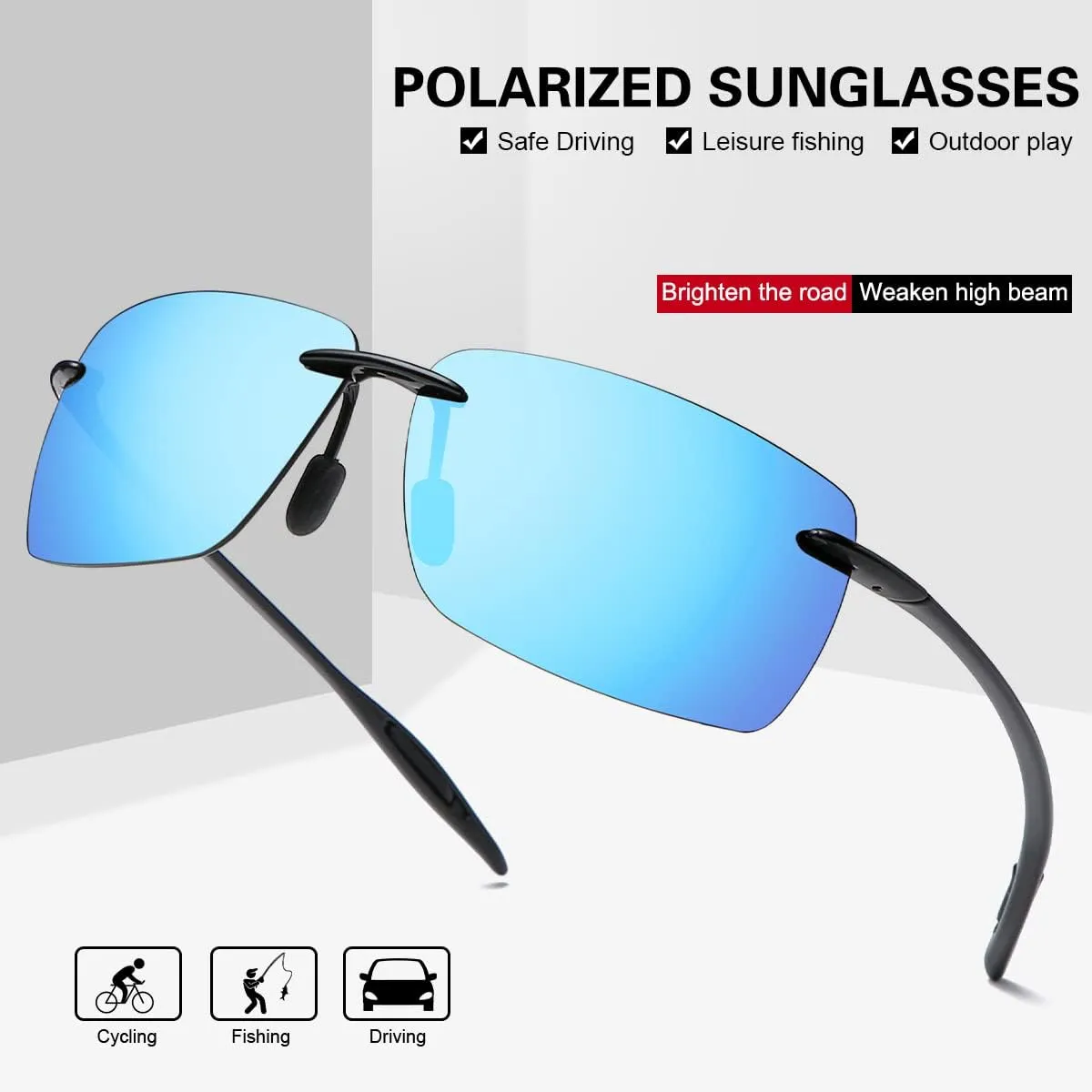 YIMI Rimless Polarized Sport Sunglasses for Men Women Driving Running Golf Glasses Anti Glare UV400 Protection Eyewear Shades