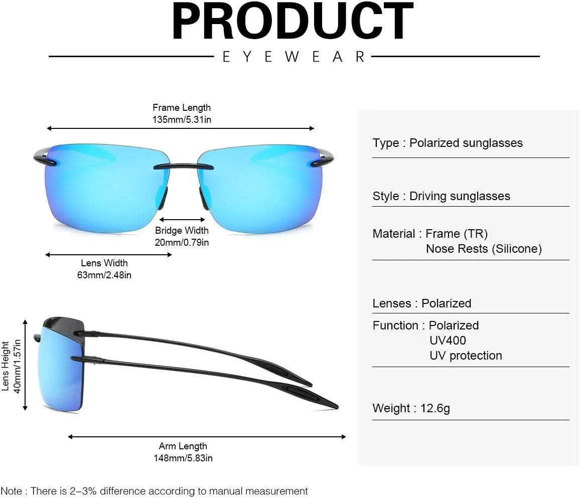 YIMI Rimless Polarized Sport Sunglasses for Men Women Driving Running Golf Glasses Anti Glare UV400 Protection Eyewear Shades
