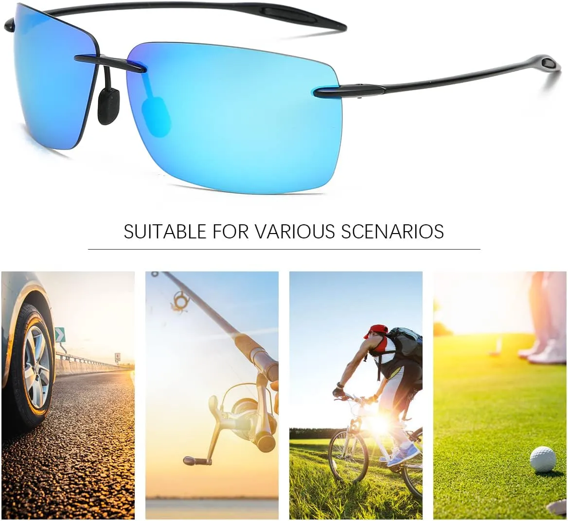 YIMI Rimless Polarized Sport Sunglasses for Men Women Driving Running Golf Glasses Anti Glare UV400 Protection Eyewear Shades