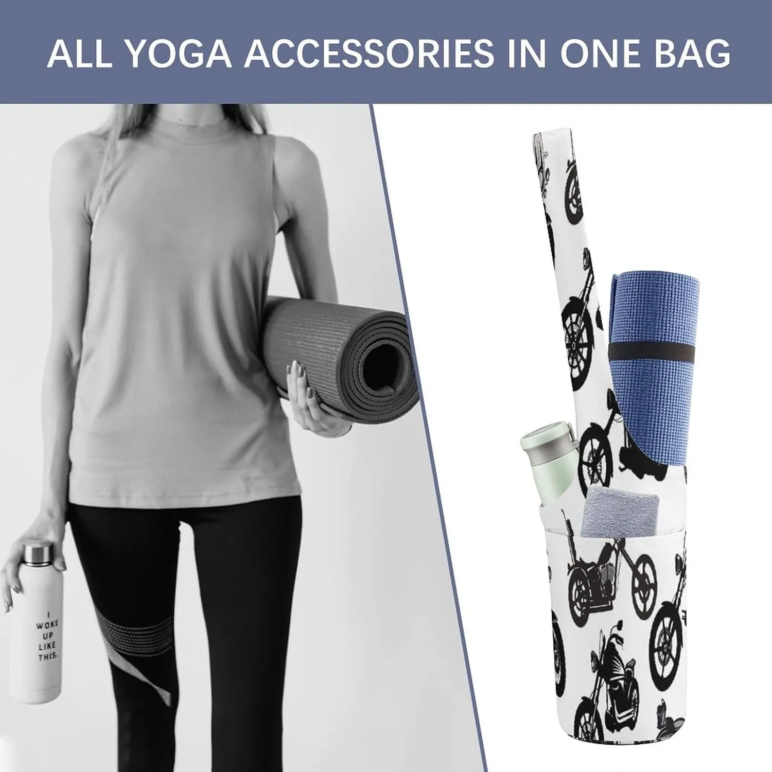 Yoga Mat Bag, Soft Canvas Storage Bag Fashion Mat Bag for Clothes Dorm Organizer with Pocket Shoulder Strap