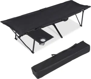 YSSOA Folding Camping Cot with Table for Adults, Portable and Lightweight Sleeping Bed for Outdoor Traveling, Hiking, Easy to Set up, Black