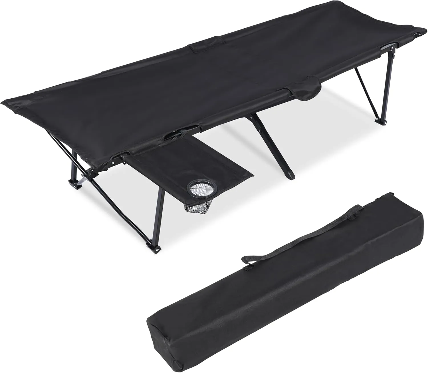YSSOA Folding Camping Cot with Table for Adults, Portable and Lightweight Sleeping Bed for Outdoor Traveling, Hiking, Easy to Set up, Black