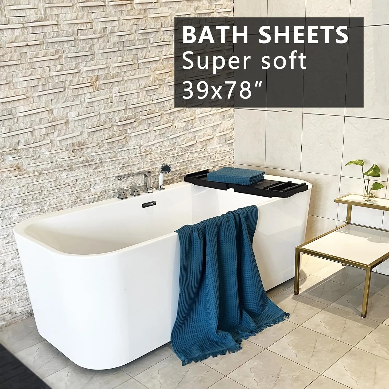 YTYC 35x70 Inches 100 Percent Cotton Extra Large Bath Sheets Towels for Adults Waffle Weave Tassel Decorative Thin Lightweight Super Soft Absorbent (Dark Blue,2)