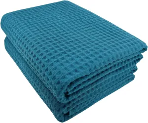 YTYC 35x70 Inches 100 Percent Cotton Extra Large Bath Sheets Towels for Adults Waffle Weave Tassel Decorative Thin Lightweight Super Soft Absorbent (Dark Blue,2)