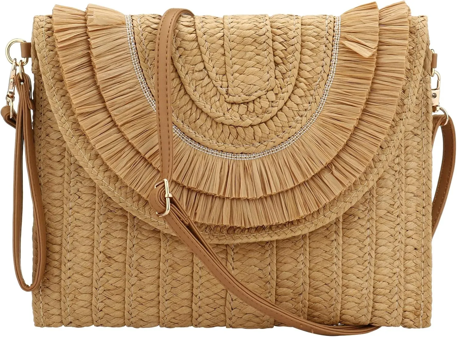 YYW Straw Clutch,Straw Handbag Clutch for Women Summer Beach Straw Woven Envelope Purse Wallet