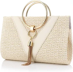 YYW Summer Beach Straw Evening Bag,Straw Clutch Purse Straw Handbag Shoulder Bag Top-handle Bag