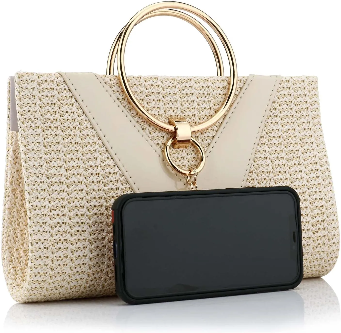 YYW Summer Beach Straw Evening Bag,Straw Clutch Purse Straw Handbag Shoulder Bag Top-handle Bag