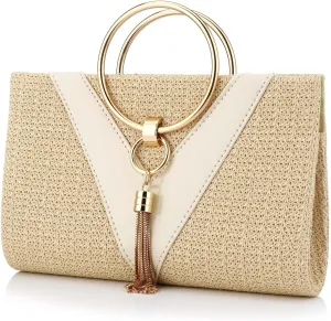YYW Summer Beach Straw Evening Bag,Straw Clutch Purse Straw Handbag Shoulder Bag Top-handle Bag