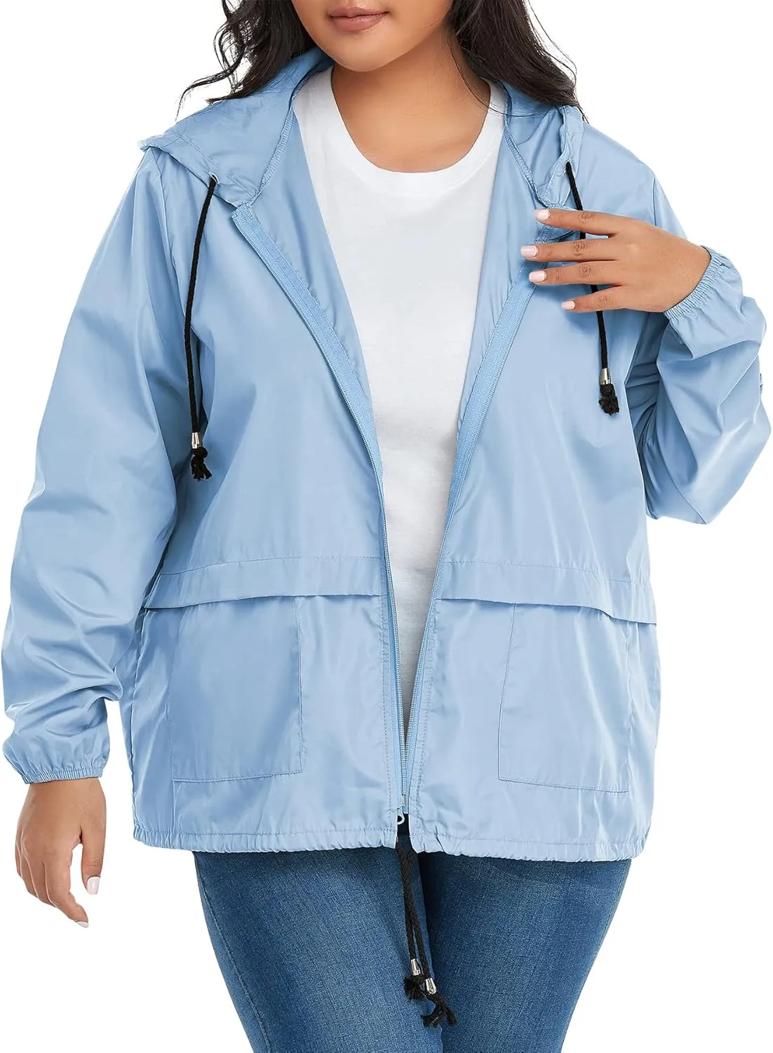 Zando Plus Size Rain Jacket Womens Waterproof with Hood Windbreaker Travel Rain Coat for Women Lightweight Packable Raincoat