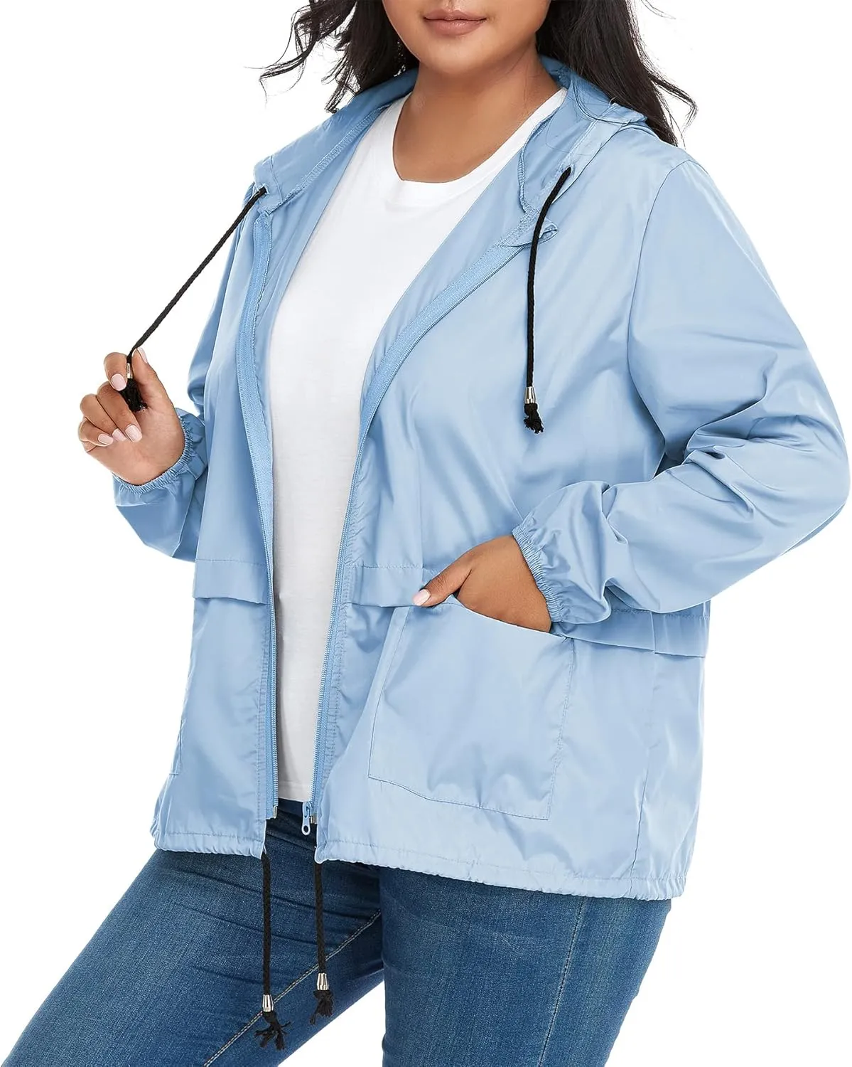 Zando Plus Size Rain Jacket Womens Waterproof with Hood Windbreaker Travel Rain Coat for Women Lightweight Packable Raincoat
