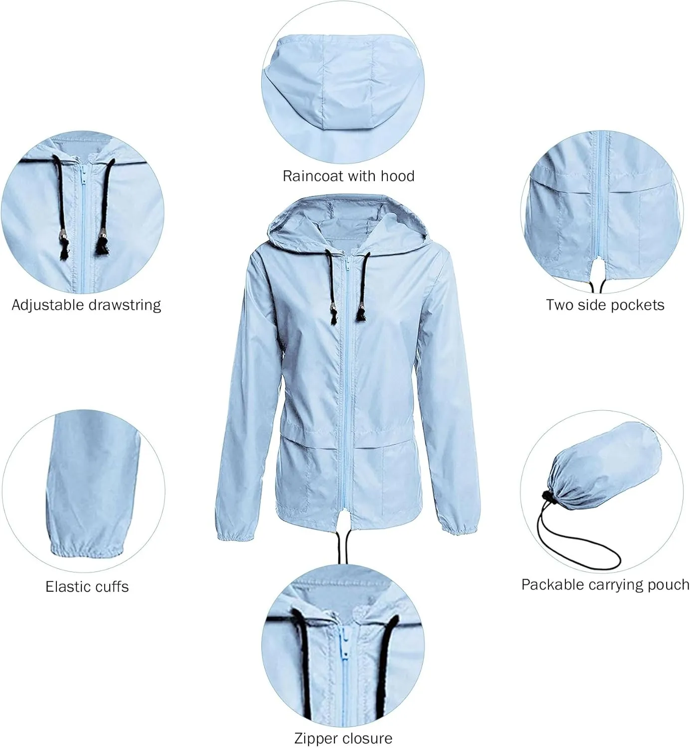 Zando Plus Size Rain Jacket Womens Waterproof with Hood Windbreaker Travel Rain Coat for Women Lightweight Packable Raincoat
