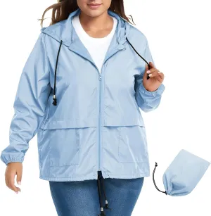 Zando Plus Size Rain Jacket Womens Waterproof with Hood Windbreaker Travel Rain Coat for Women Lightweight Packable Raincoat