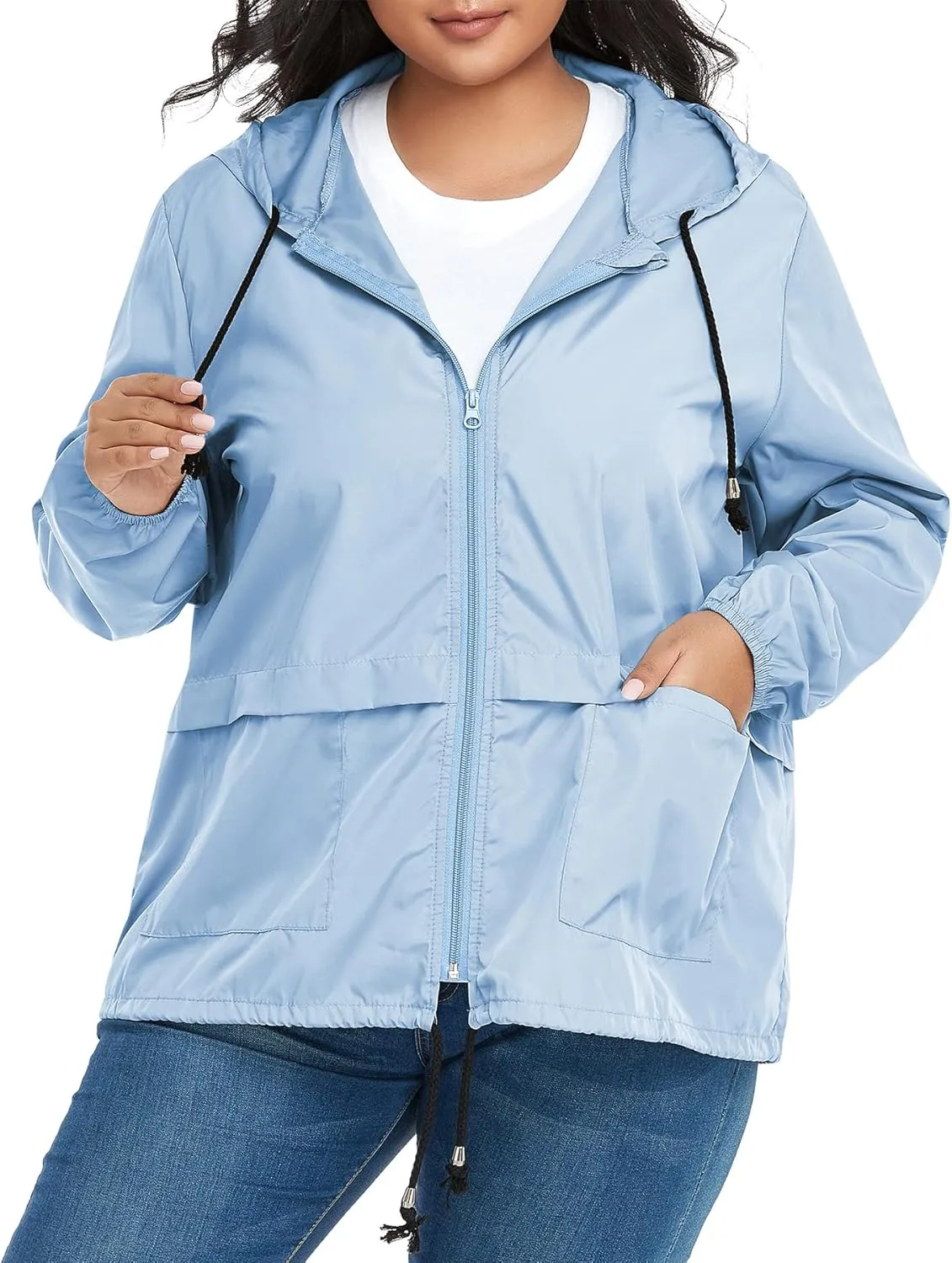 Zando Plus Size Rain Jacket Womens Waterproof with Hood Windbreaker Travel Rain Coat for Women Lightweight Packable Raincoat