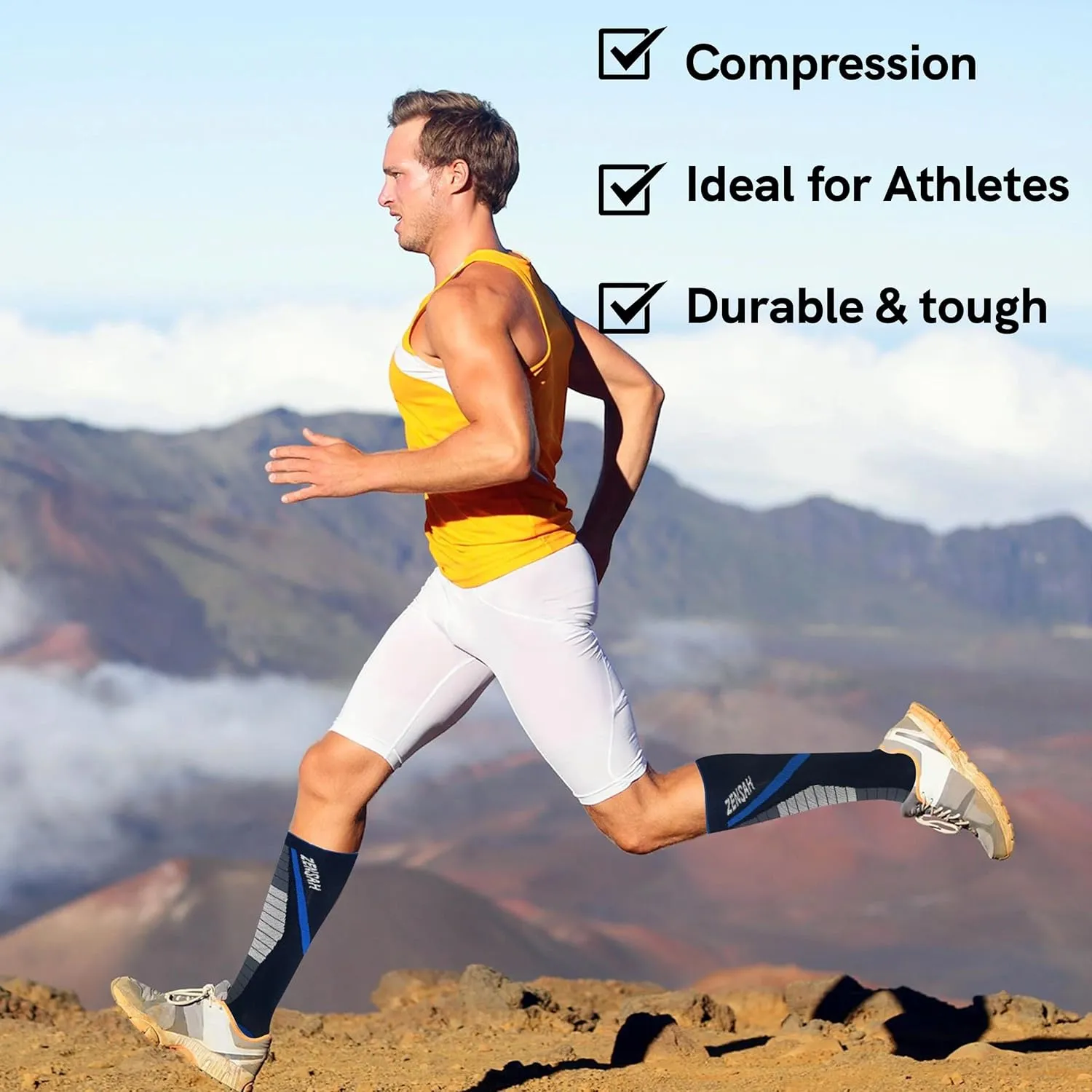 Zensah Deadlift Gripper Compression Socks - Shin Guard Protection for Powerlifting, OCR