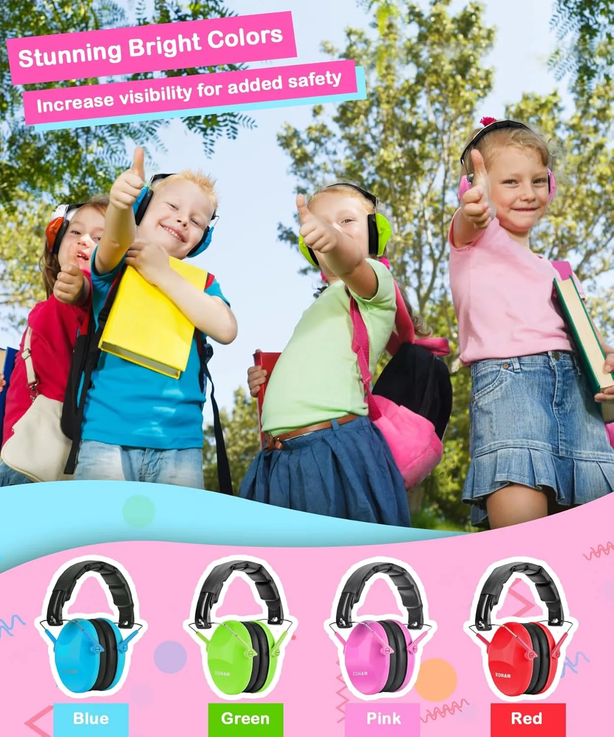 ZOHAN Kids Noise Cancelling Headphones - 25dB NRR Kids Ear Protection 3 Pack, Hearing Protection Safety Ear Muffs for School Monster Truck Fireworks Travel Studying Concerts Events